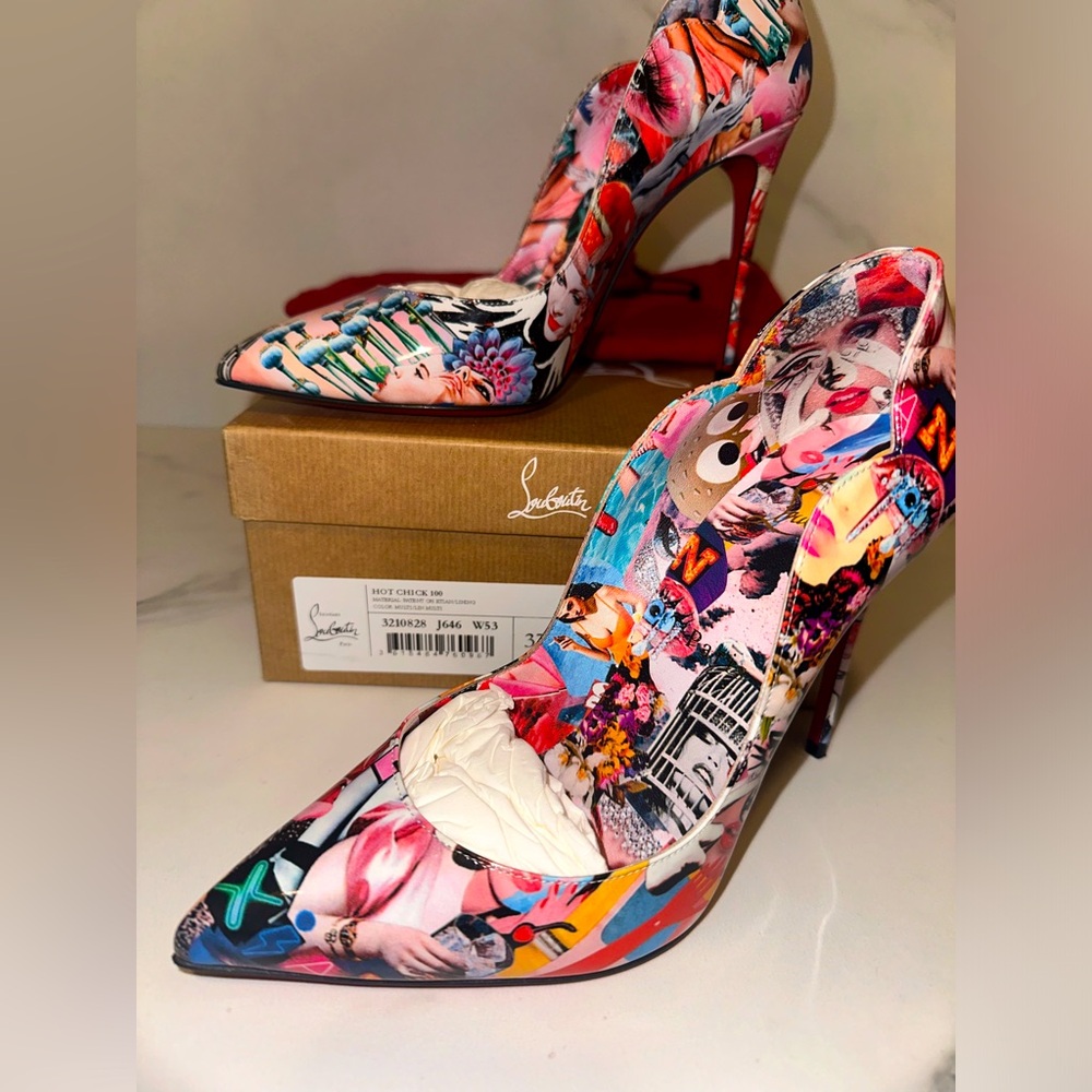 Christian Louboutin Hot Chick Heels 100 | Rare Multi Print | 37.5